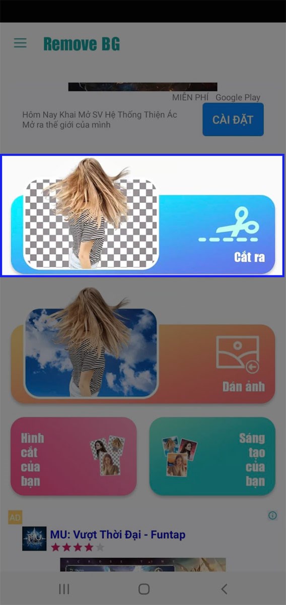 Chọn mục cắt ra 