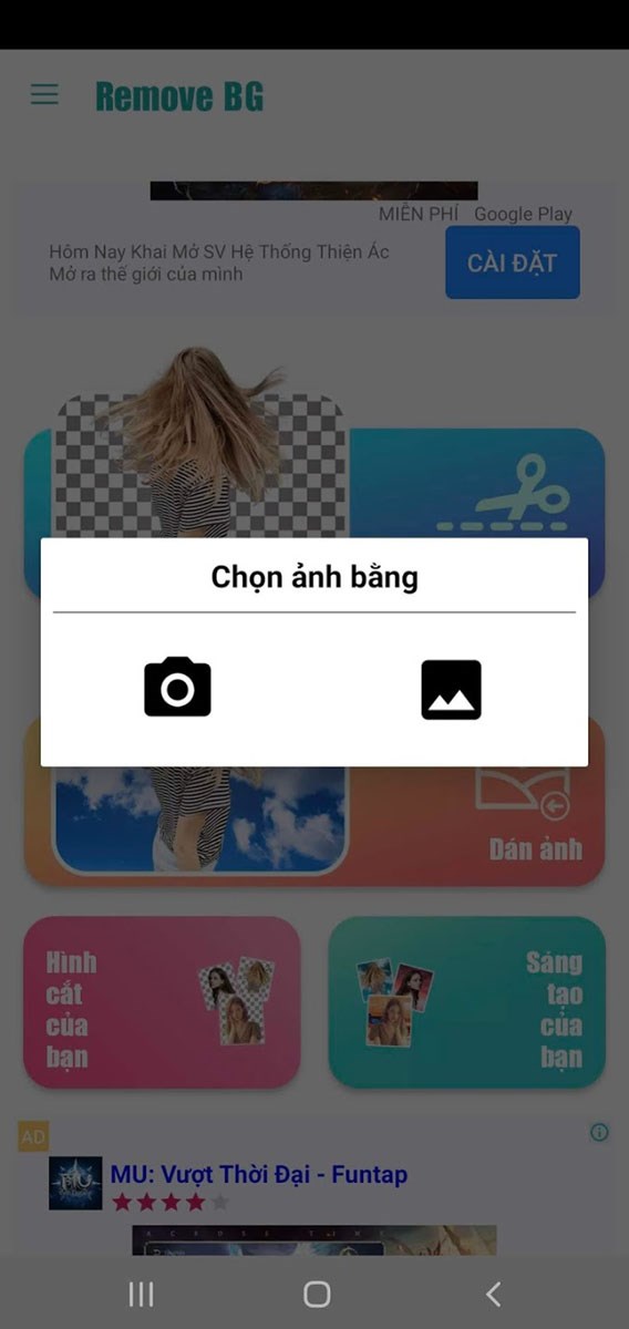 Chọn ảnh để t&aacute;ch nền hoặc xo&aacute; nền