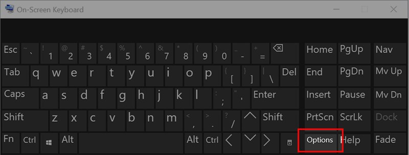 Mở bàn phím ảo trên máy tính > Chọn Option