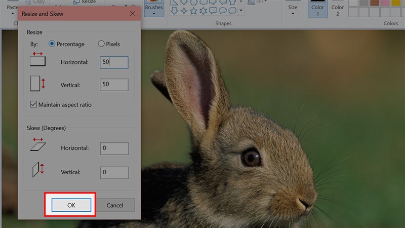 Sau khi đ&atilde; thay đổi k&iacute;ch thước của ảnh, nhấn OK