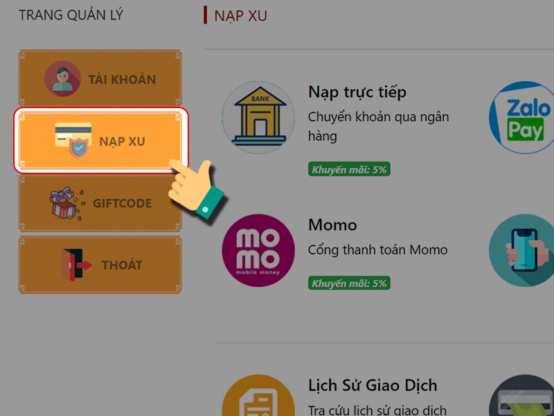 Chọn Nạp xu