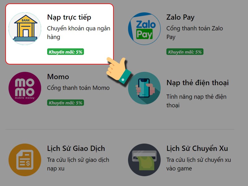 Chọn nạp trực tiếp