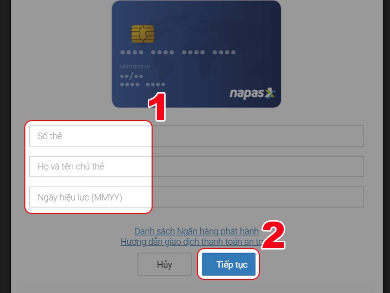 Nhập thông tin thẻ ngân hàng của bạn