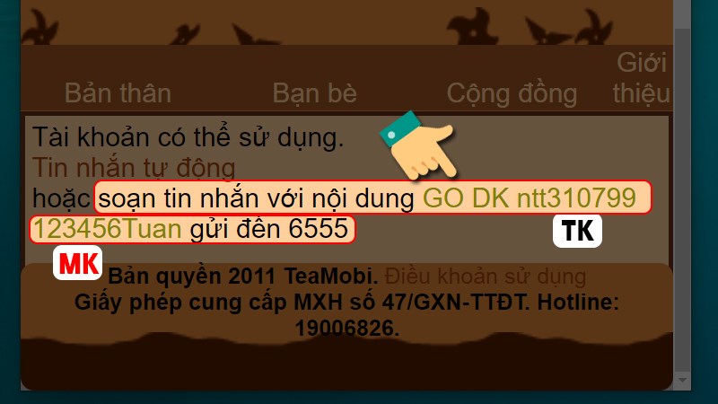 Gửi tin nhắn để đăng ký