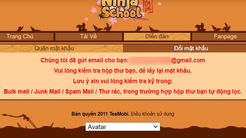 Thông tin tài khoản được gửi về mail