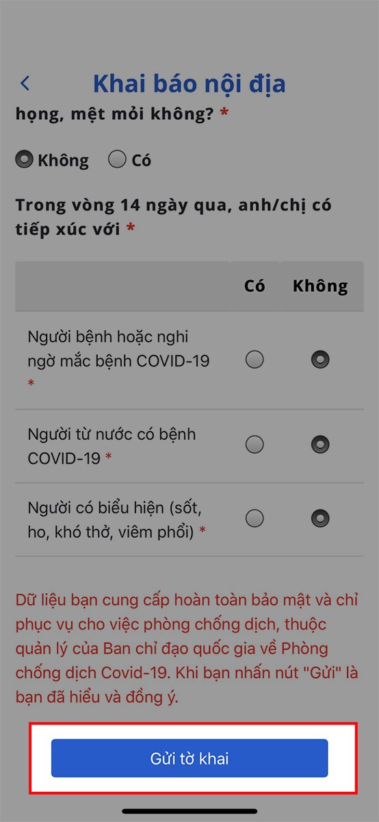 Sau khi đã điền xong các thông tin > Chọn Gửi tờ khai