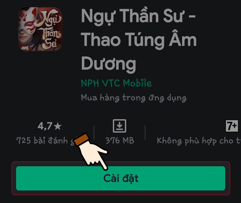 Nhấn chọn C&agrave;i đặt để tải game