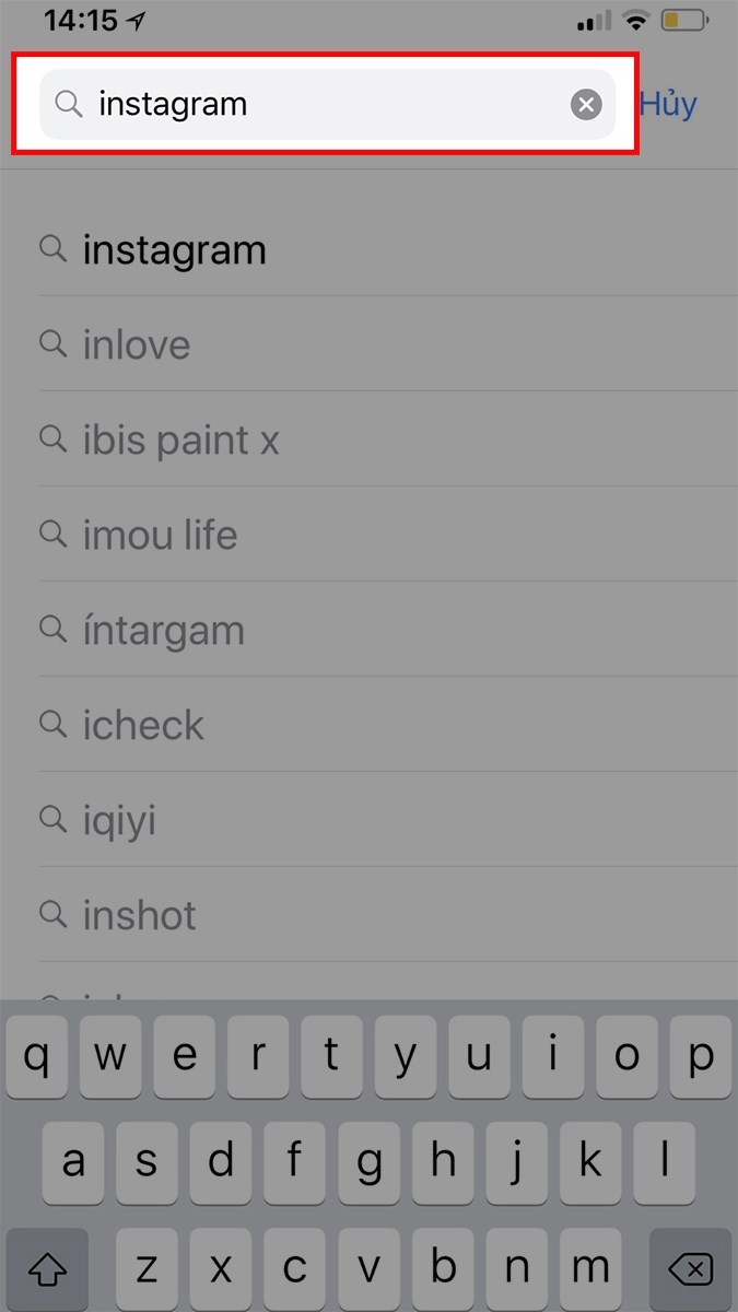 Nhấn vào khung tìm kiếm > Nhập Instagram Nhấn vào khung tìm kiếm > Nhập Instagram