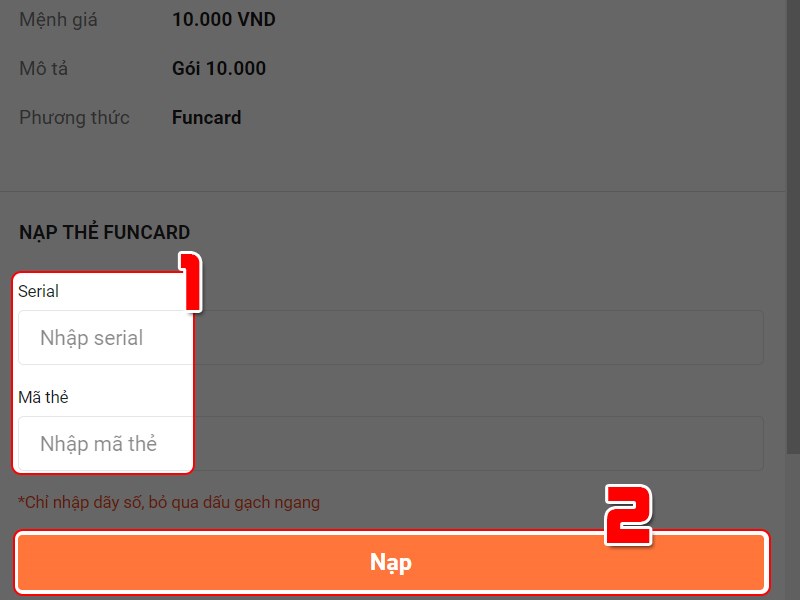 Điền mã thẻ nạp Điền mã thẻ nạp