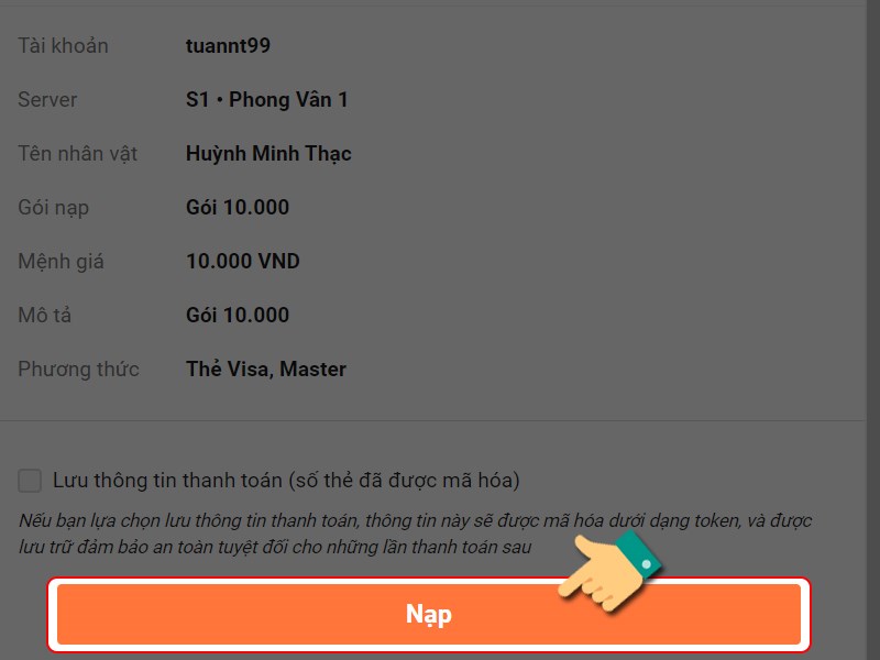 Kiểm tra thông tin nạp Kiểm tra thông tin nạp