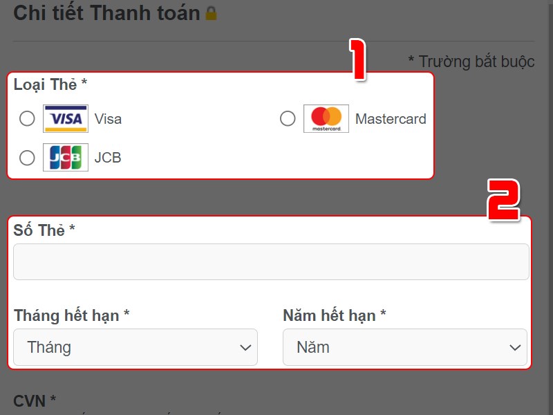 Điền thông tin thẻ nạp Điền thông tin thẻ nạp