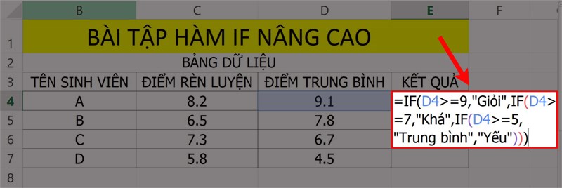 Bài tập hàm IF nâng cao.