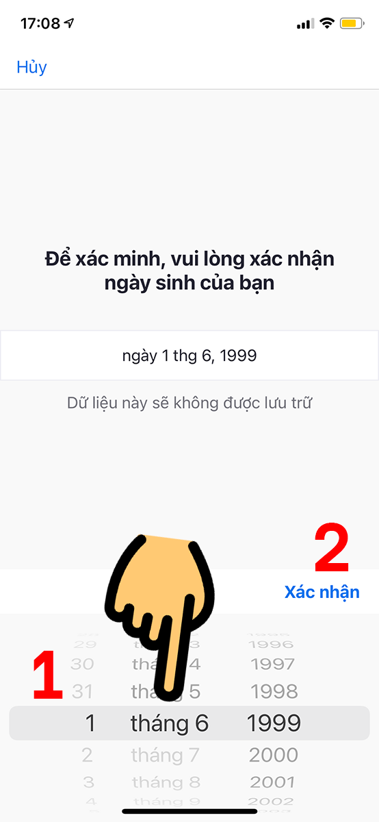 Kéo chọn ngày tháng năm sinh