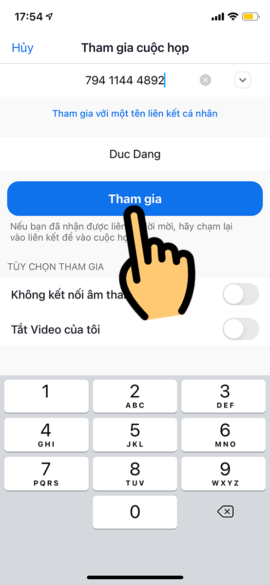 Nhập Meeting ID và đặt tên