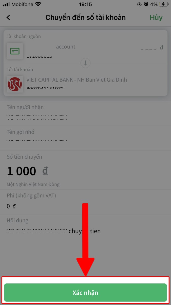 Nhấn n&uacute;t X&aacute;c nhận