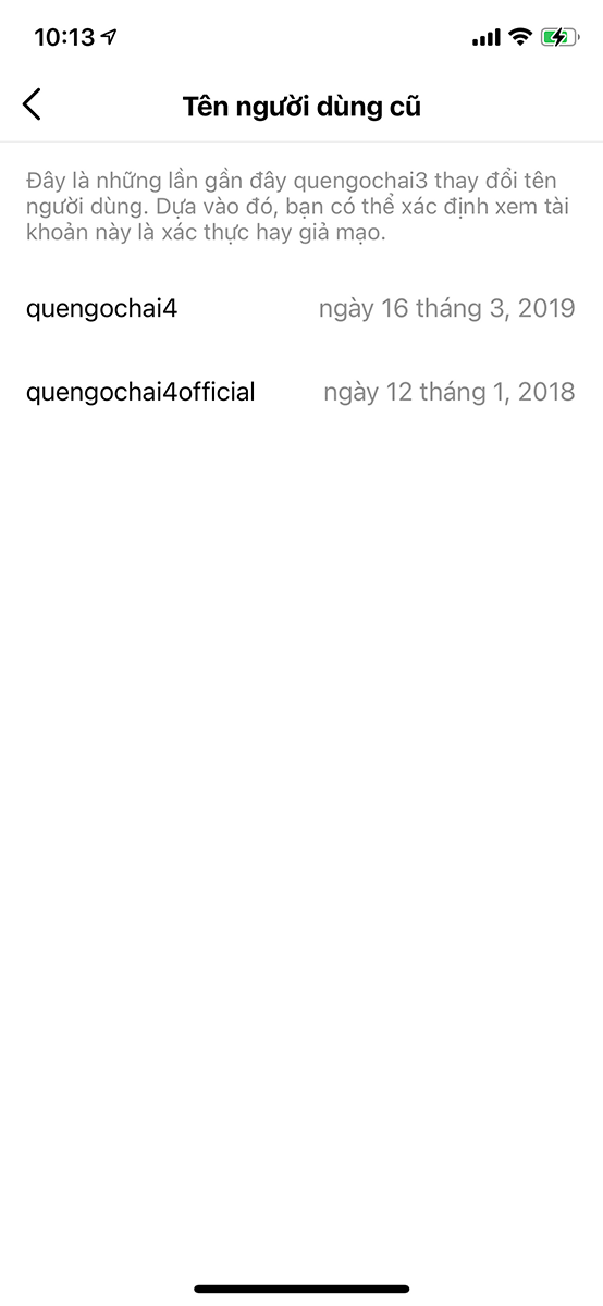 Bạn sẽ xem được lịch sử đổi t&ecirc;n t&agrave;i khoản Instagram