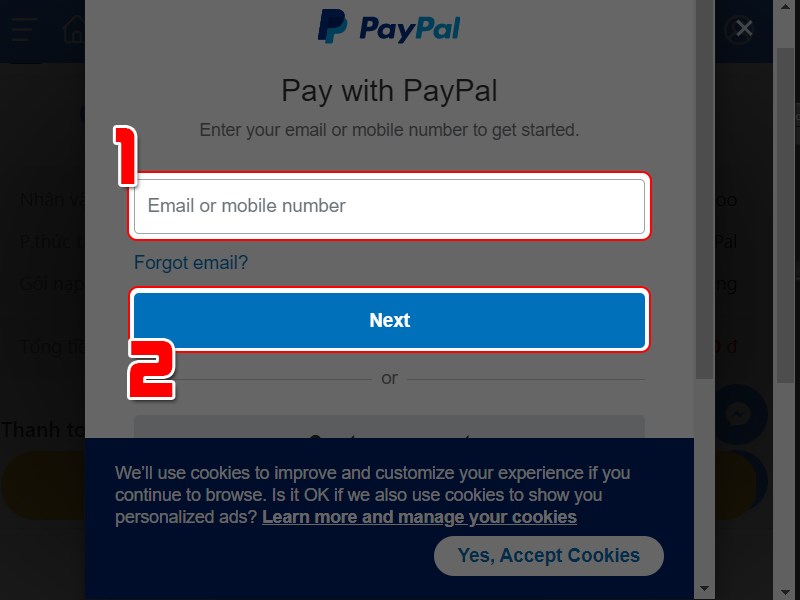 Điền tài khoản PayPal