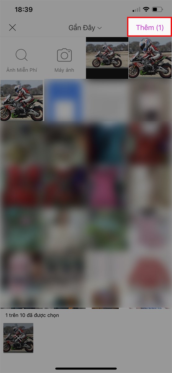 Chọn 1 bức ảnh tương tự bức ảnh muốn l&agrave;m đầu to > Nhấn Th&ecirc;m