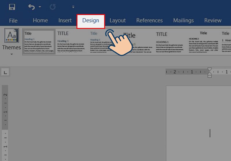 Đầu tiên tại màn hình chính của Word bạn hãy chọn vào&nbsp; Design.