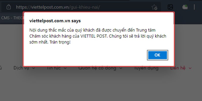 Thông báo gửi thành công