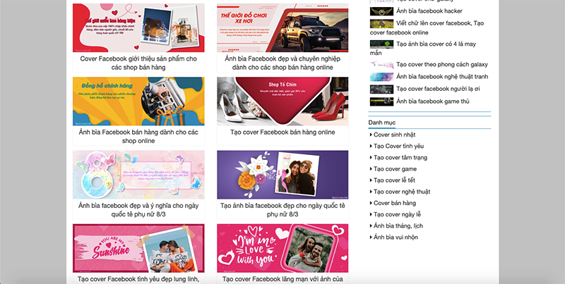Trang web làm ảnh bìa Facebook: Sử dụng trang web làm ảnh bìa Facebook để tạo ra những ảnh bìa độc đáo và ấn tượng nhất cho trang cá nhân hoặc fanpage của bạn. Với nhiều mẫu ảnh bìa được cập nhật thường xuyên và các tính năng chỉnh sửa đa dạng, tạo ảnh bìa sẽ trở nên dễ dàng và thú vị hơn bao giờ hết!