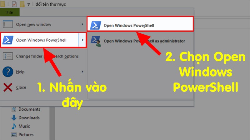 Chọn Open Windows PowerShell > Nhấn vào “Open Windows PowerShell”