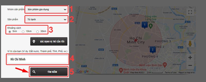 Chọn Loại sản phẩm và Vị trí của bạn