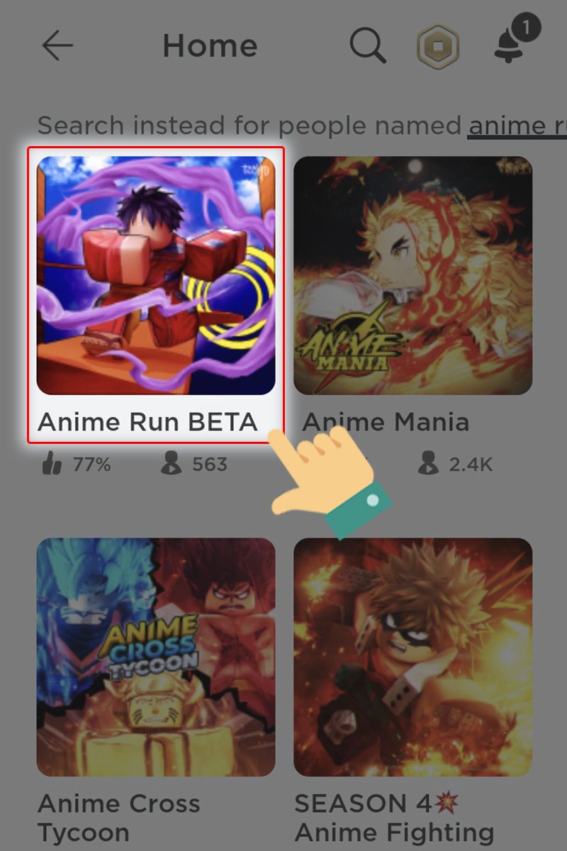 Truy cập Roblox và chọn Anime Run Beta