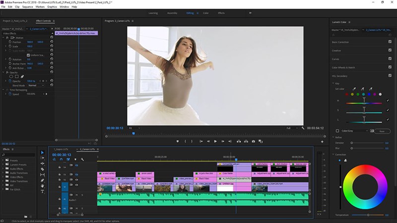 Giao diện phần mềm Adobe Premiere.