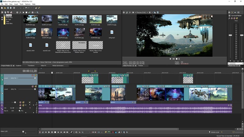 Giao diện phần mềm Sony Vegas Pro.