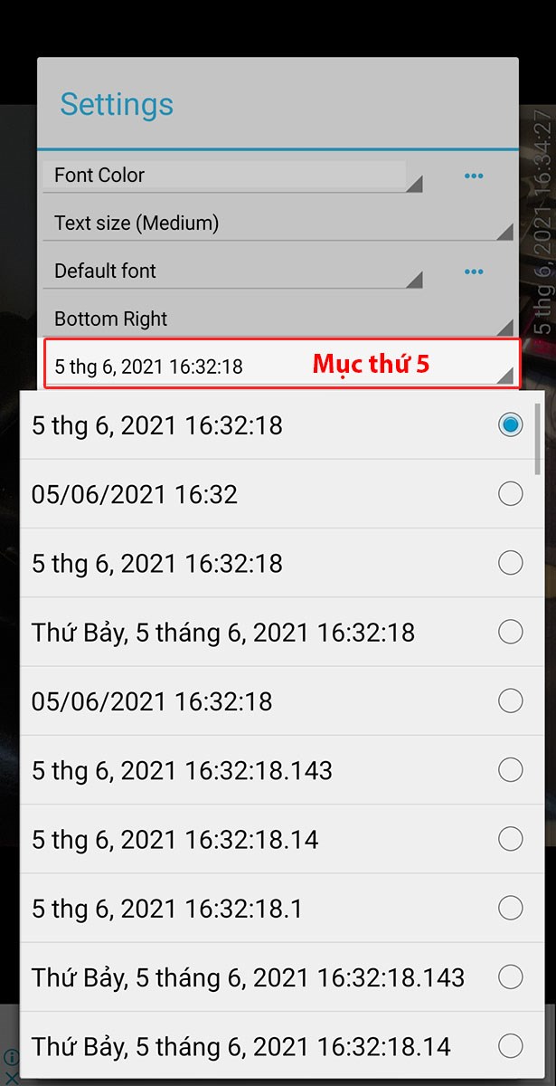 Mục thứ 5 chỉnh định dạng hiển thị ngày giờ. Mục thứ 5 chỉnh định dạng hiển thị ngày giờ.