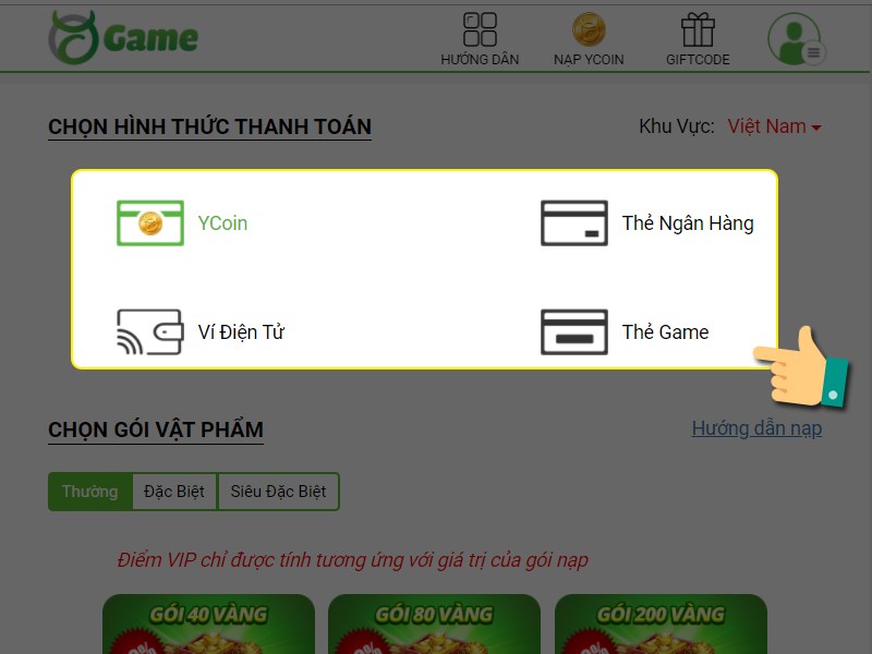 Chọn hình thức thanh toán