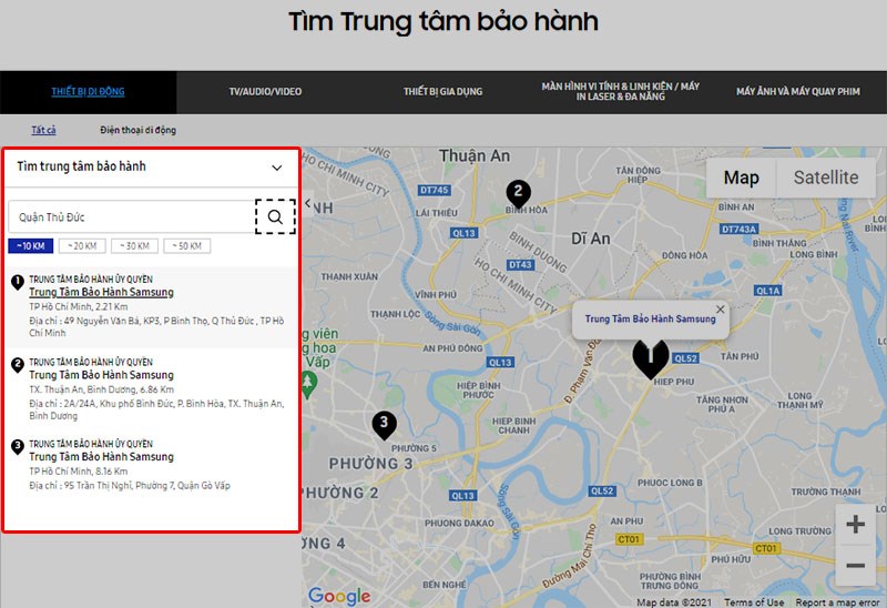 Trang web trả về kết quả tìm kiếm
