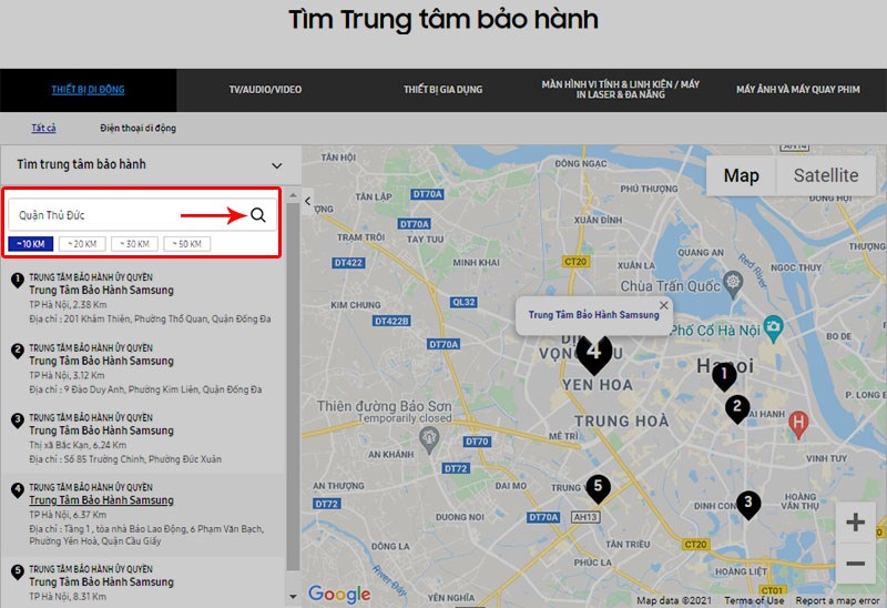 Nhập tên thành phố, tỉnh thành đang sinh sống. Nhấn Tìm kiếm