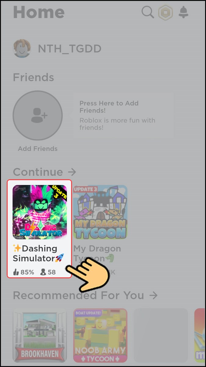 V&agrave;o&nbsp;Roblox t&igrave;m v&agrave; chọn mode chơi Dasing Simulator