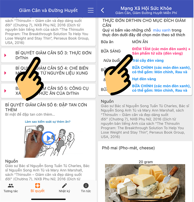 Chọn thực đơn theo nh&oacute;m m&agrave;u xanh
