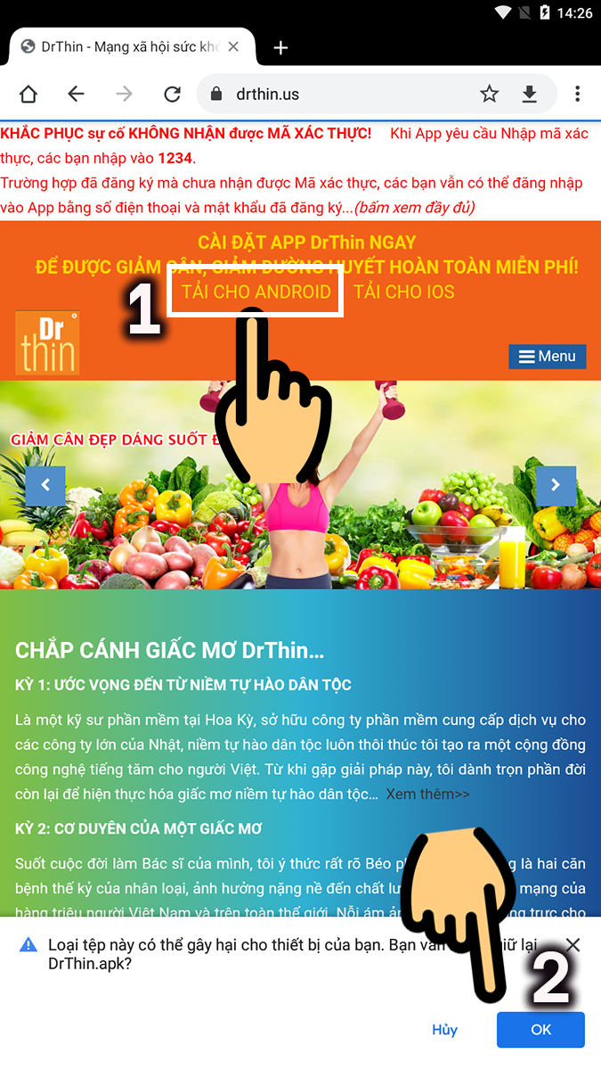 Bạn nhấn n&uacute;t Tải cho Android&nbsp;