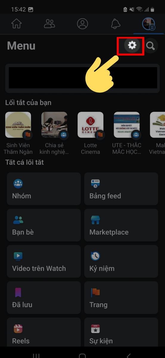 Nhấn chọn icon Cài đặt