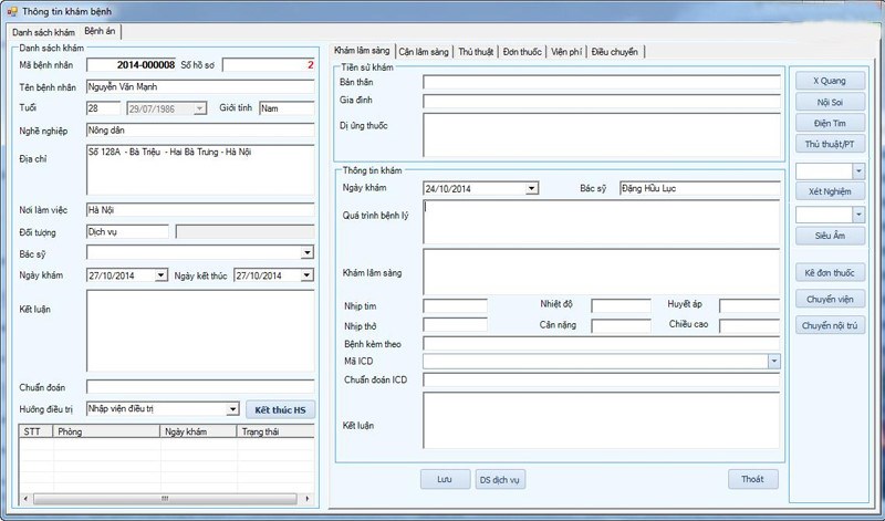 Giao diện Phần mềm quản lý bệnh viện TCSOFT - HOSPITAL.