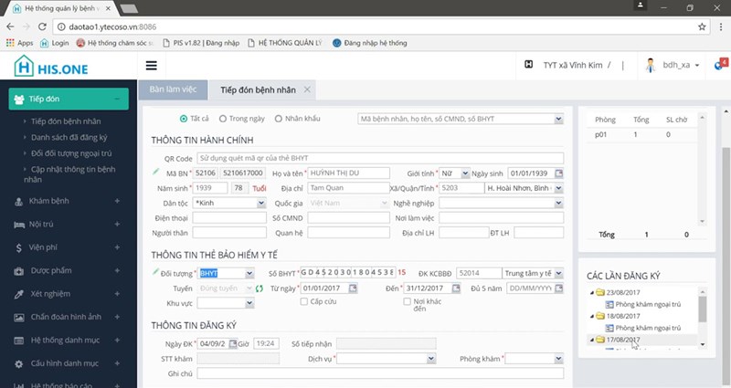 Giao diện Phần mềm quản lý bệnh viện VIETTEL - HIS.