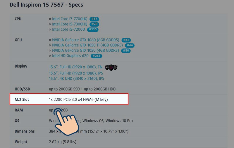 Tại đây bạn có thể kiểm tra xem laptop của mình có hỗ trợ SSD M2. SATA hay không.