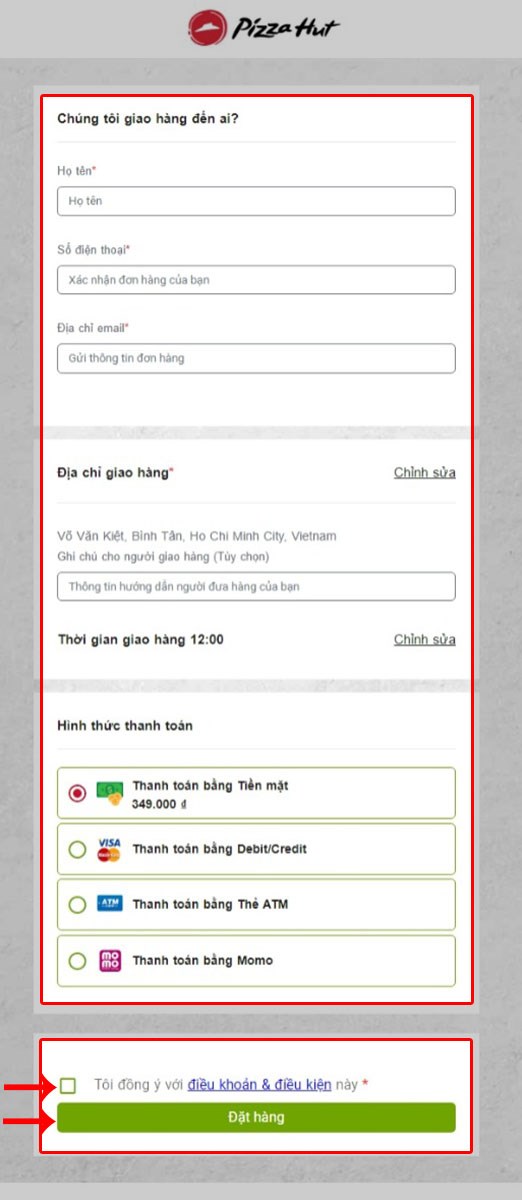Nhấn Đặt hàng sau khi điền đầy đủ thông tin.