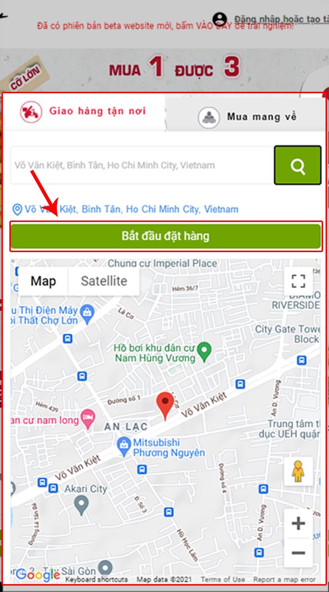 Chọn Bắt đầu đặt hàng.