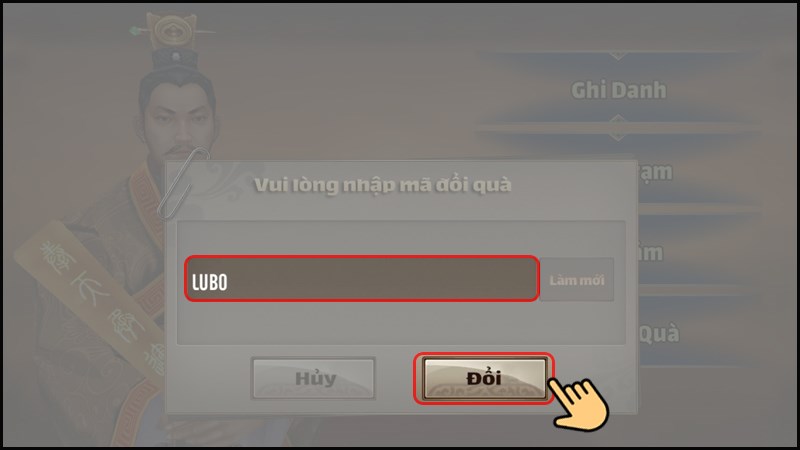 Nhập code vào ô trống như hình bên dưới. Sau đó nhấn Đổi để nhận quà.