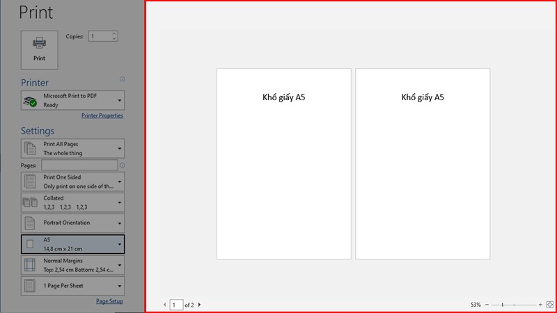 Xem trước kết quả sau khi in ở phần Print Preview bên phải