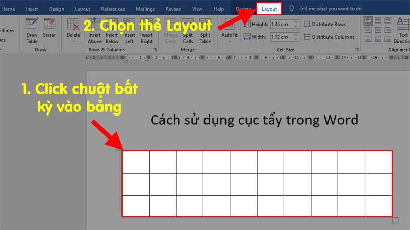 Nhấp vào bảng đã tạo > Chọn thẻ Layout