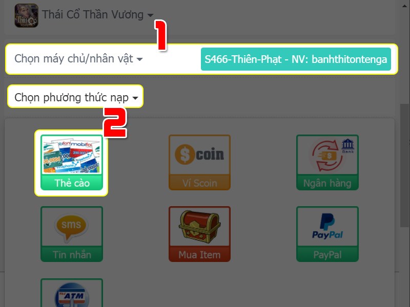 Chọn nhân vật và phương thức nạp