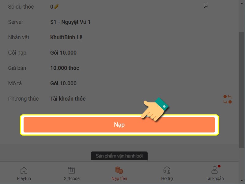 Kiểm tra th&ocirc;ng tin giao dịch v&agrave; nạp