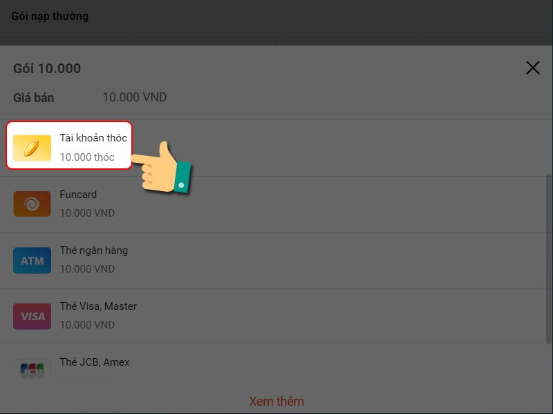 Phương thức nạp l&agrave; t&agrave;i khoản th&oacute;c