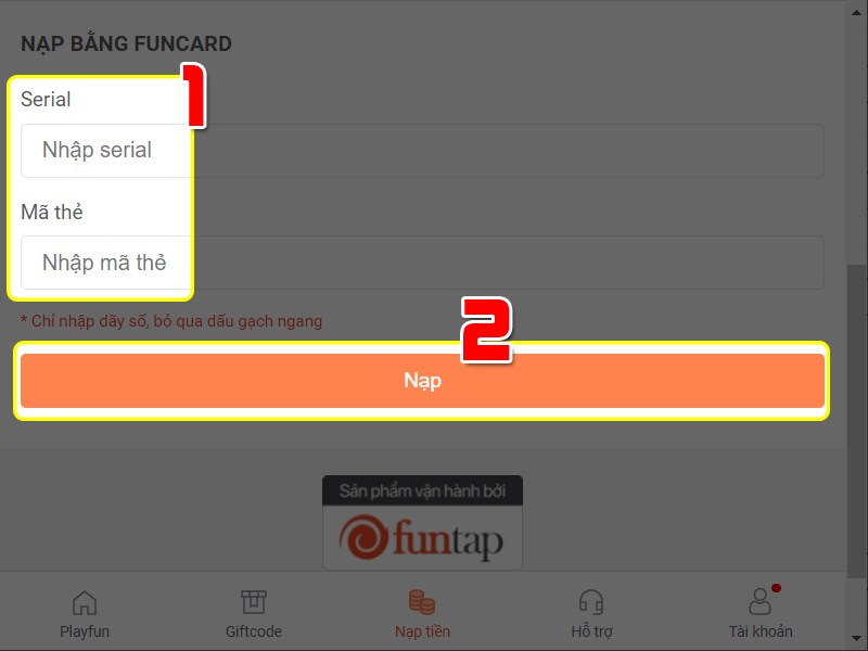 Điền m&atilde; thẻ nạp